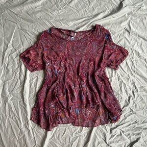 Free People Burgundy Paisley Short-Sleeve Flowy Top